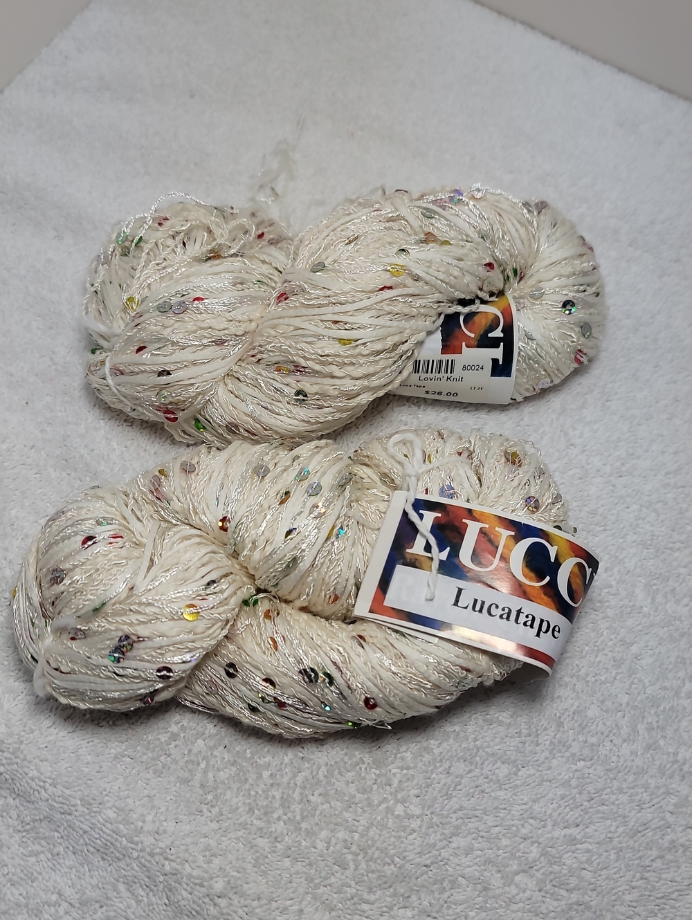 Lucci Lucatape Cream Decorative Yarn - Sparkle Sequin Accent 2 Skeins NWT